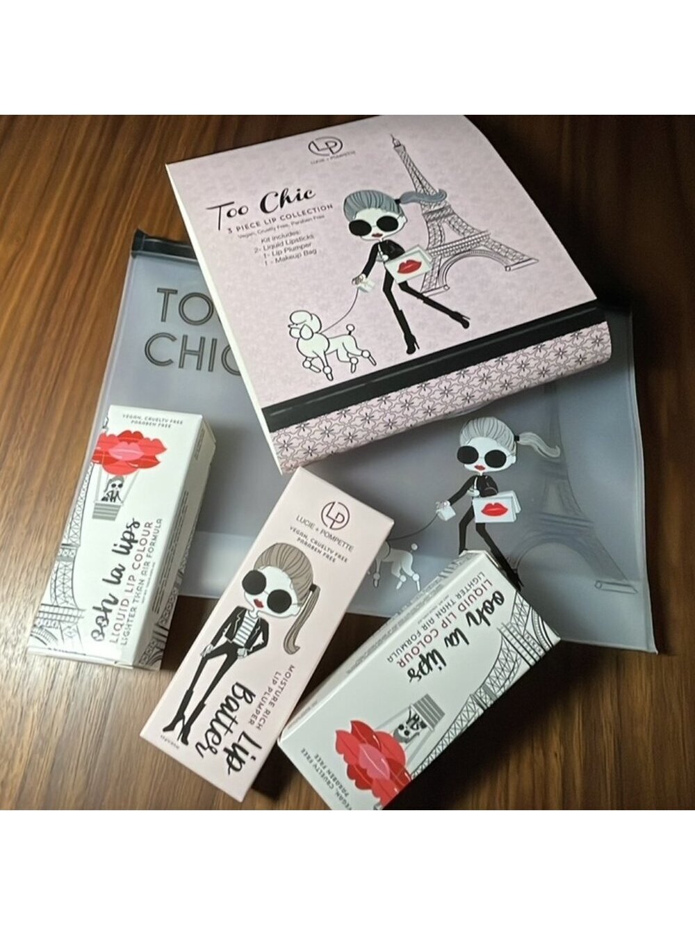 Too Chic 3 Piece Lip Collection with Makeup Bag
